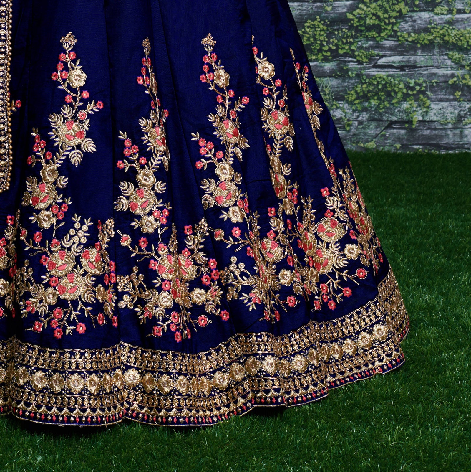 Royal Sapphire Bloom Taffeta Silk Lehenga Choli Set