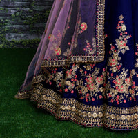 Royal Sapphire Bloom Taffeta Silk Lehenga Choli Set