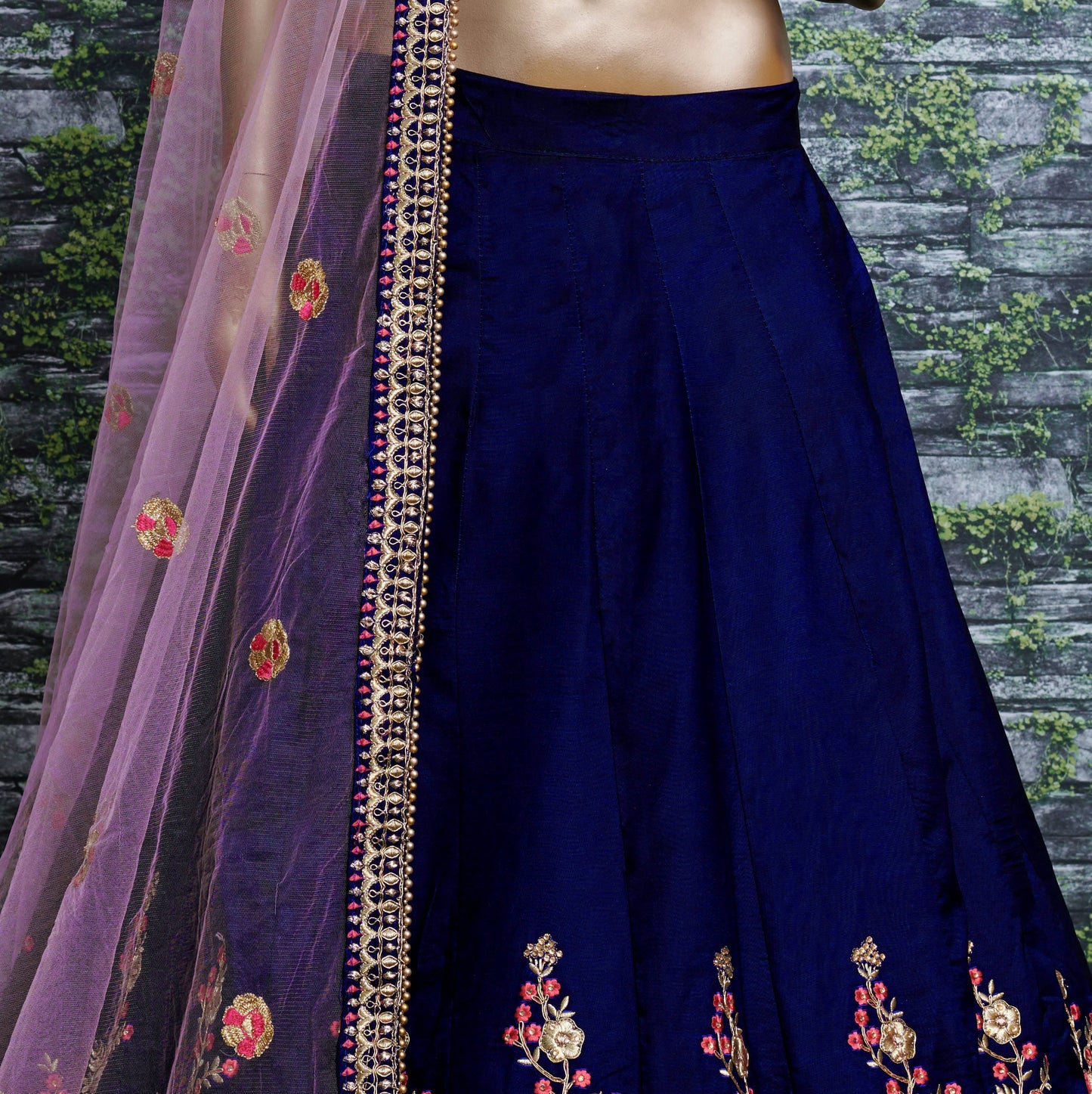 Royal Sapphire Bloom Taffeta Silk Lehenga Choli Set