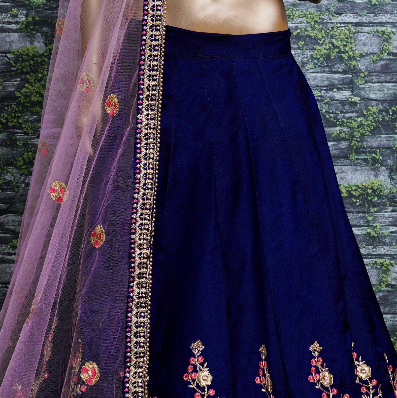 Royal Sapphire Bloom Taffeta Silk Lehenga Choli Set