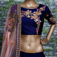 Royal Sapphire Bloom Taffeta Silk Lehenga Choli Set