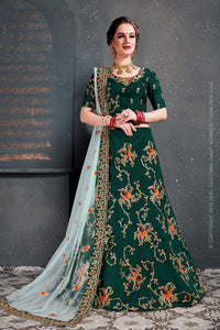 Emerald Blossom Taffeta Silk Lehenga Choli Set