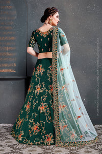 Emerald Blossom Taffeta Silk Lehenga Choli Set