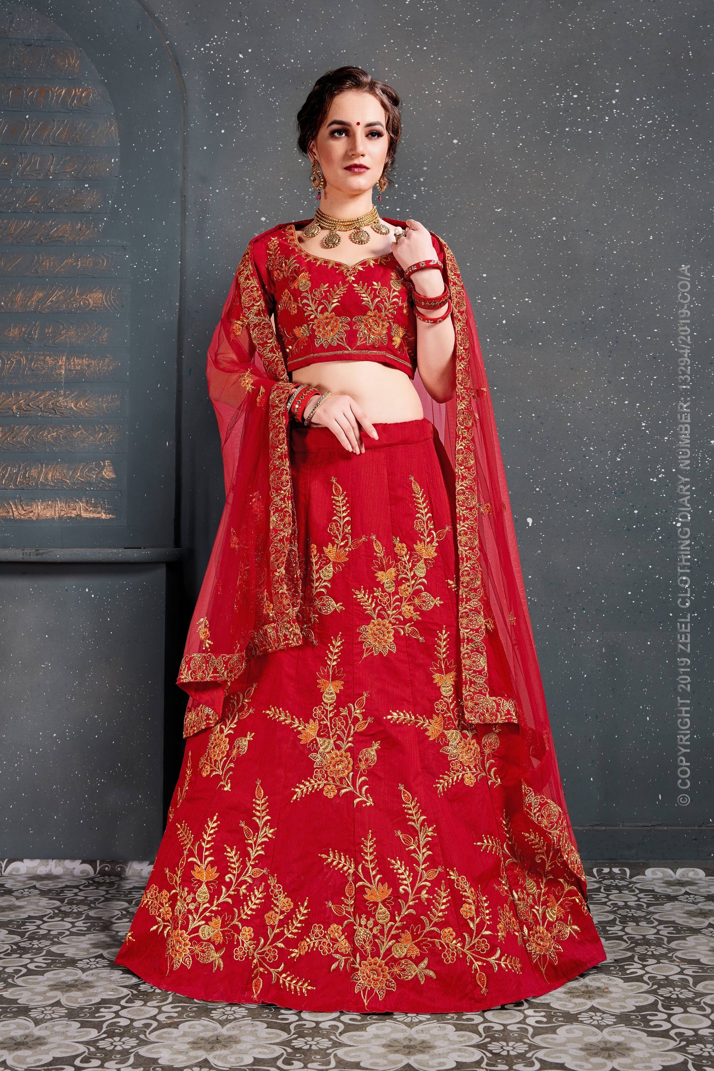 Crimson Royale Silk Embroidered Lehenga Choli Set