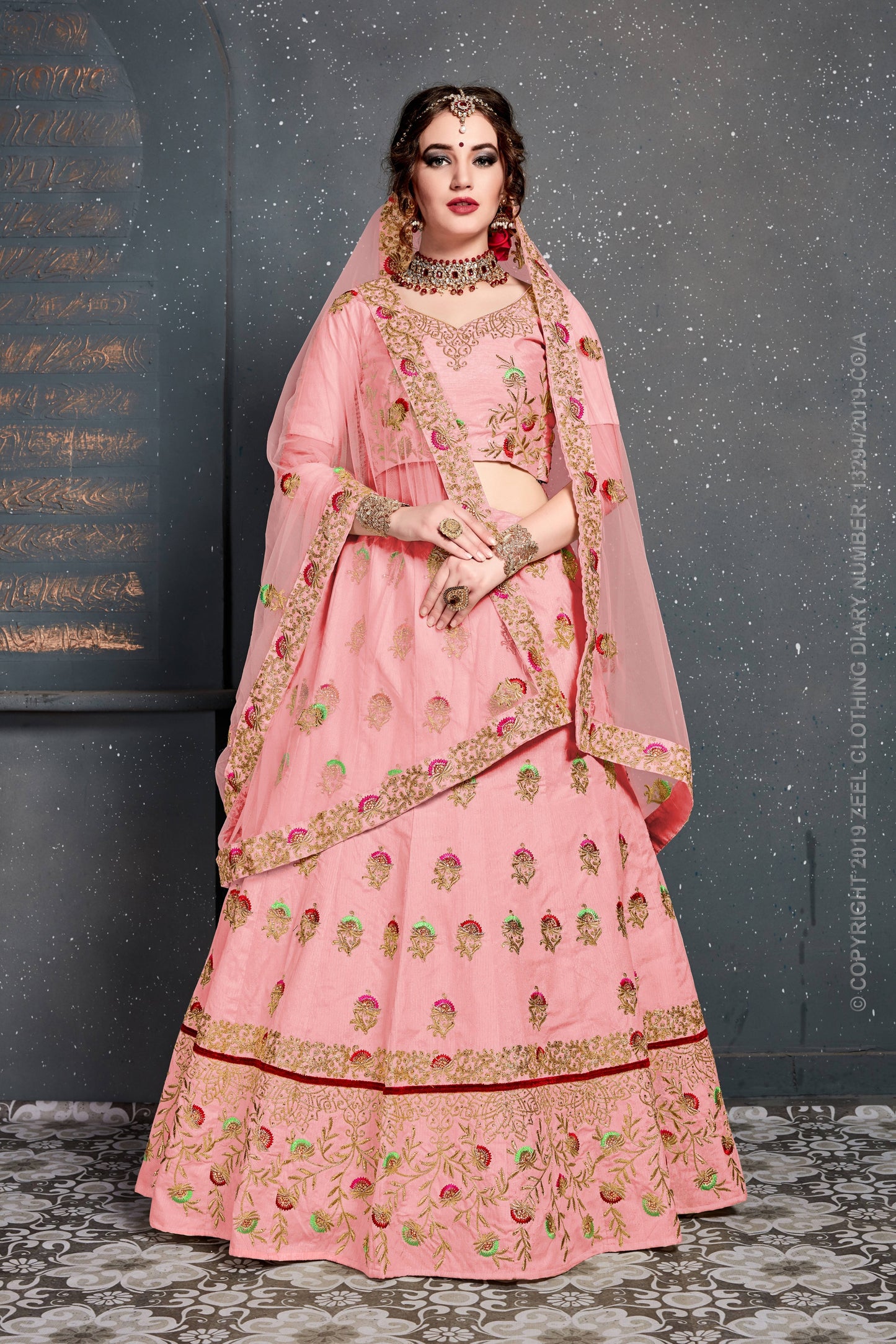Blush Royale Embroidered Slub Silk Lehenga Set