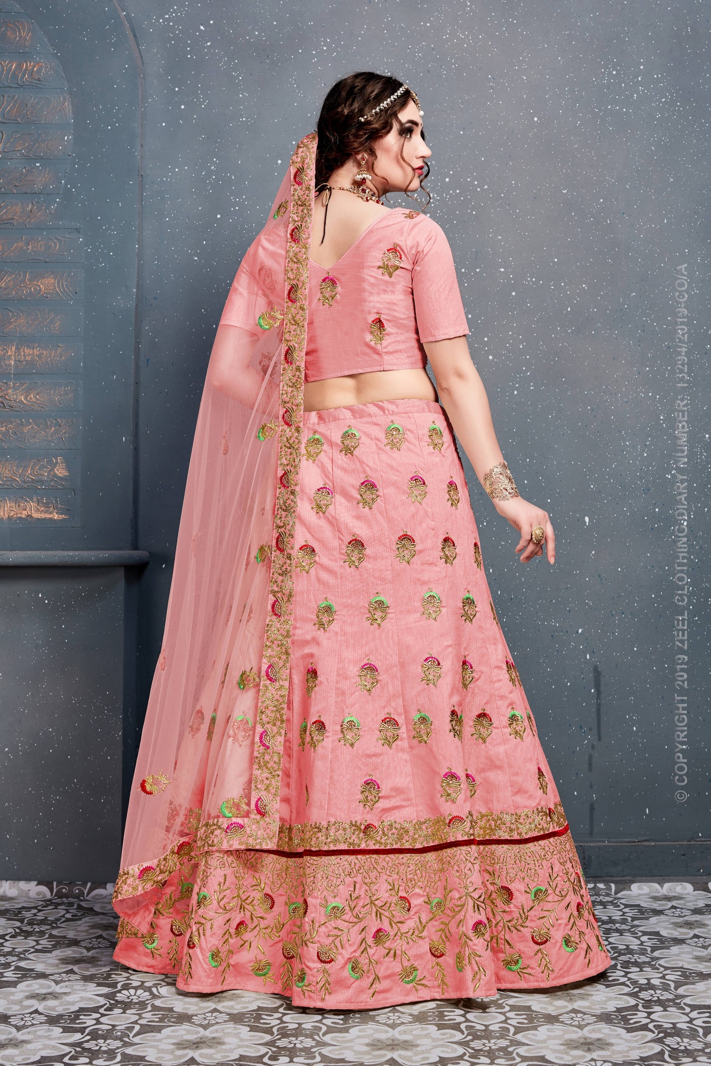 Blush Royale Embroidered Slub Silk Lehenga Set