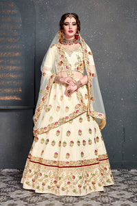 Ivory Bloom Embroidered Slub Silk Lehenga Set
