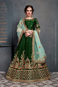 Emerald Grace Embroidered Taffeta Satin Silk Lehenga Set