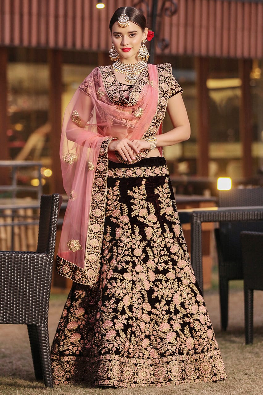 Royal Noir Floral Embroidered Designer Lehenga Set