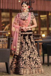 Royal Noir Floral Embroidered Designer Lehenga Set
