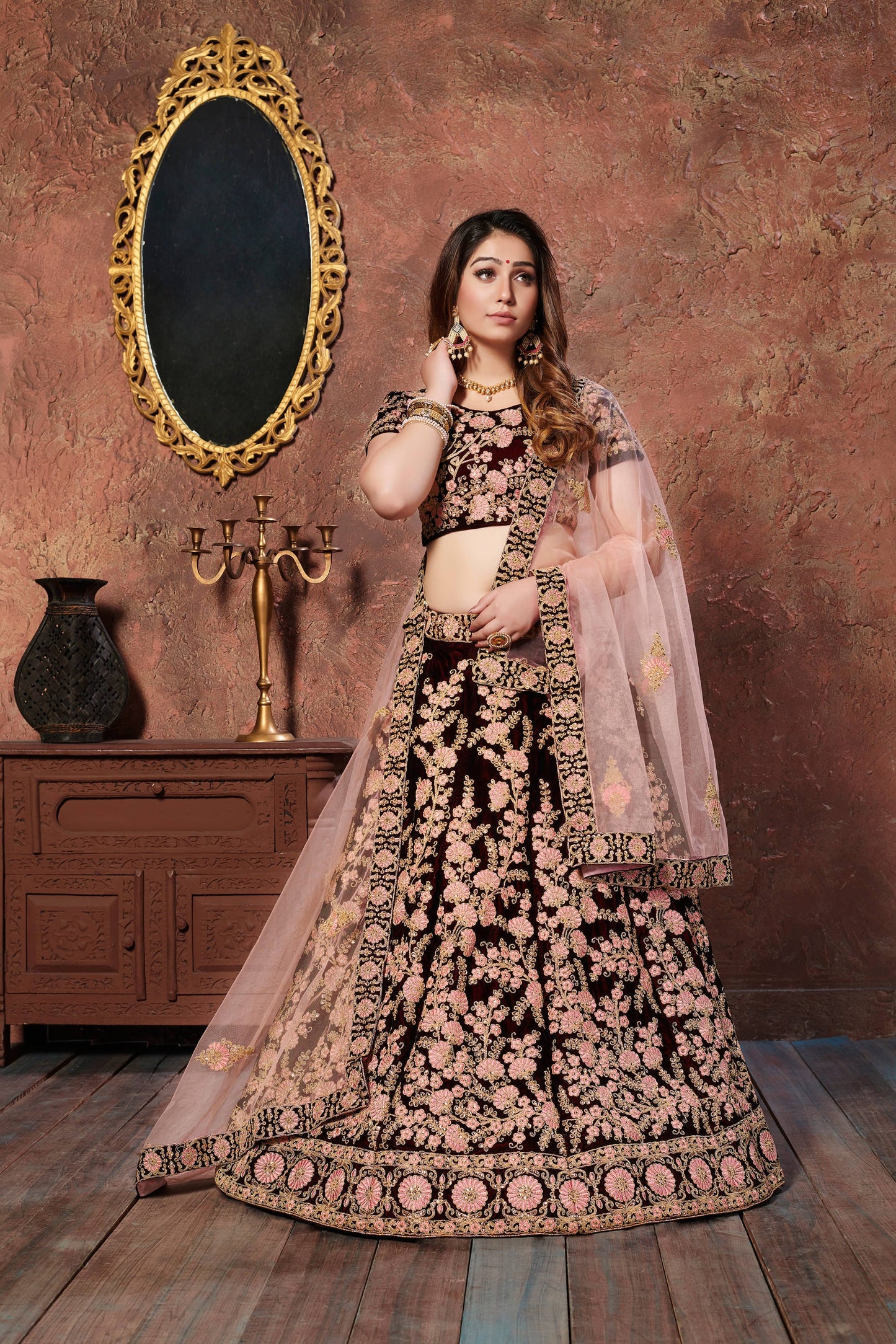 Royal Noir Floral Embroidered Designer Lehenga Set