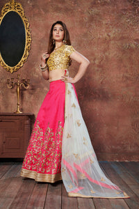 Pink Mulberry Silk Embroidered Semi-Stitched Lehenga Set