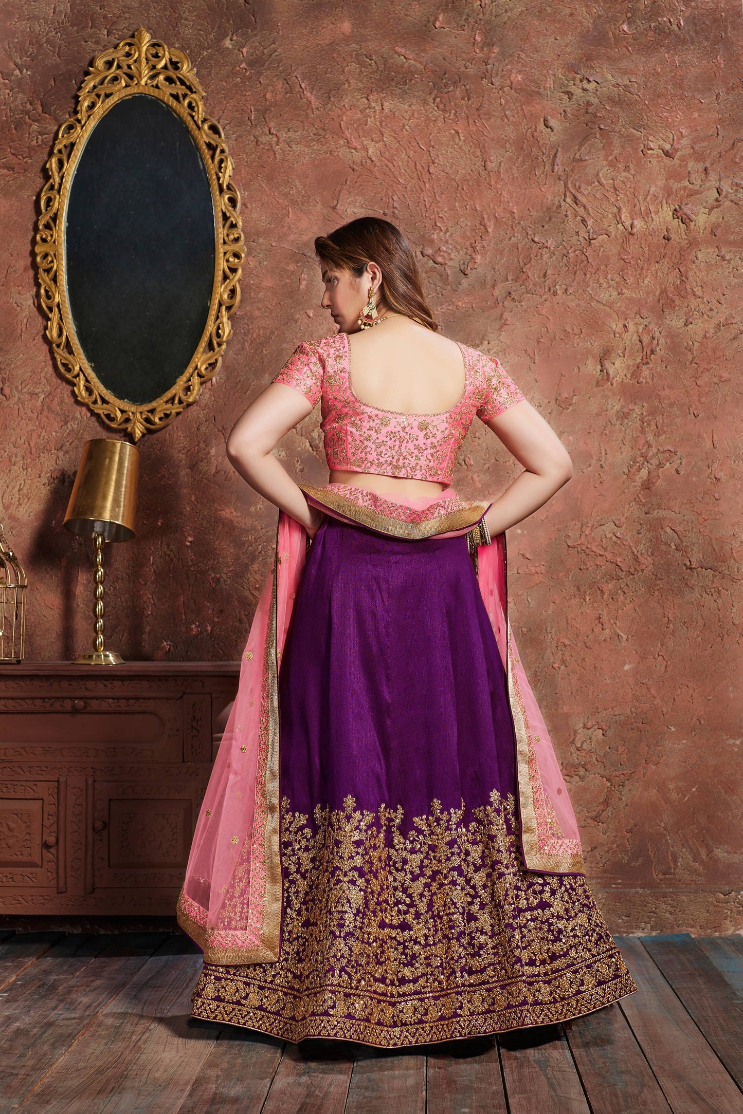 Purple Mulberry Silk Embroidered Lehenga Choli Set