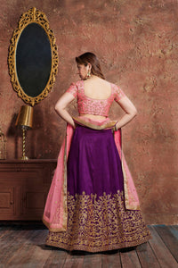 Purple Mulberry Silk Embroidered Lehenga Choli Set