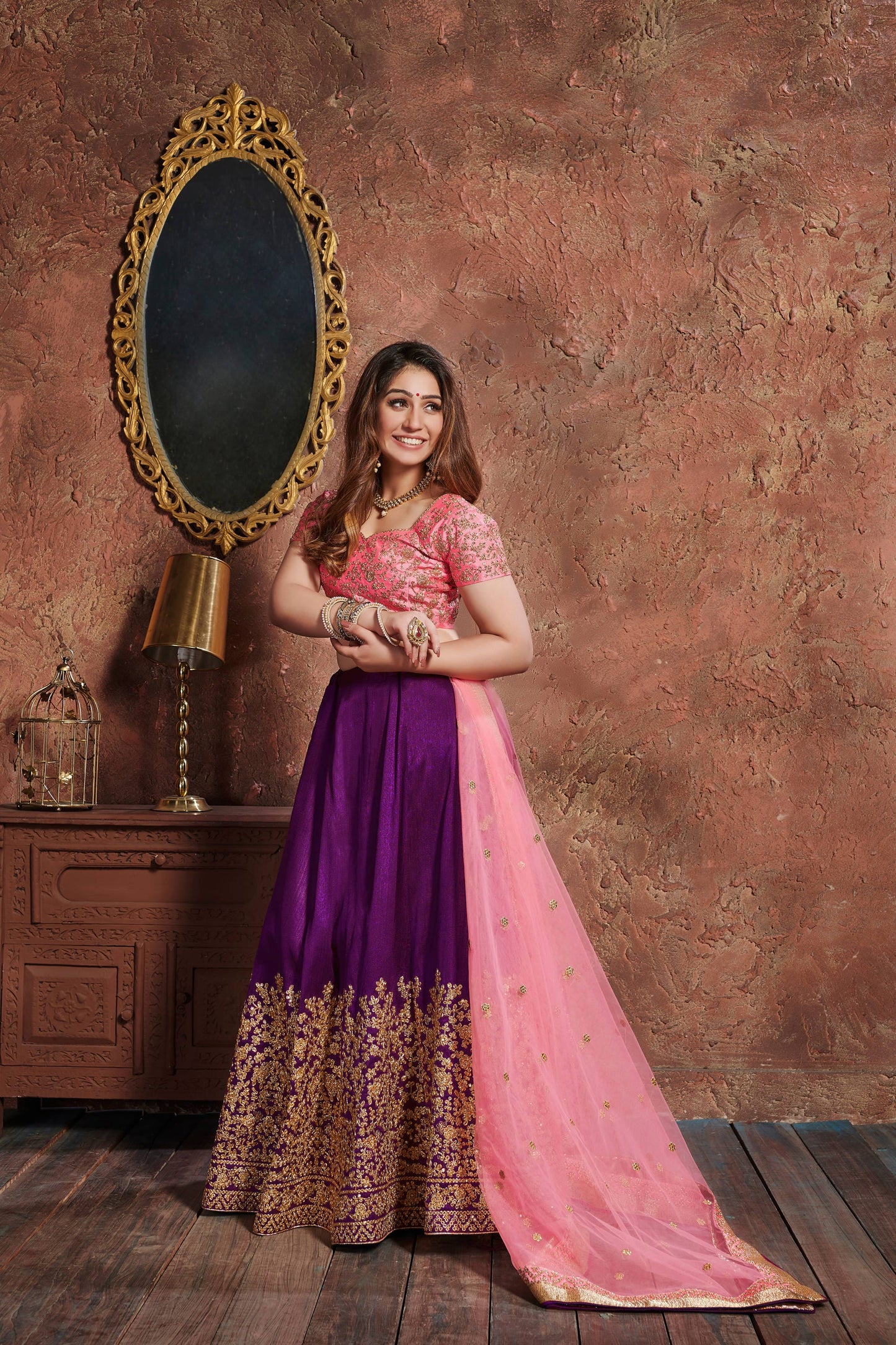 Purple Mulberry Silk Embroidered Lehenga Choli Set