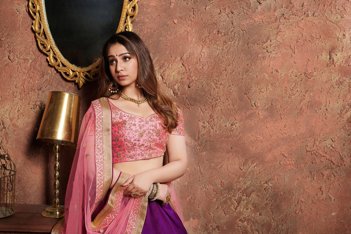 Purple Mulberry Silk Embroidered Lehenga Choli Set