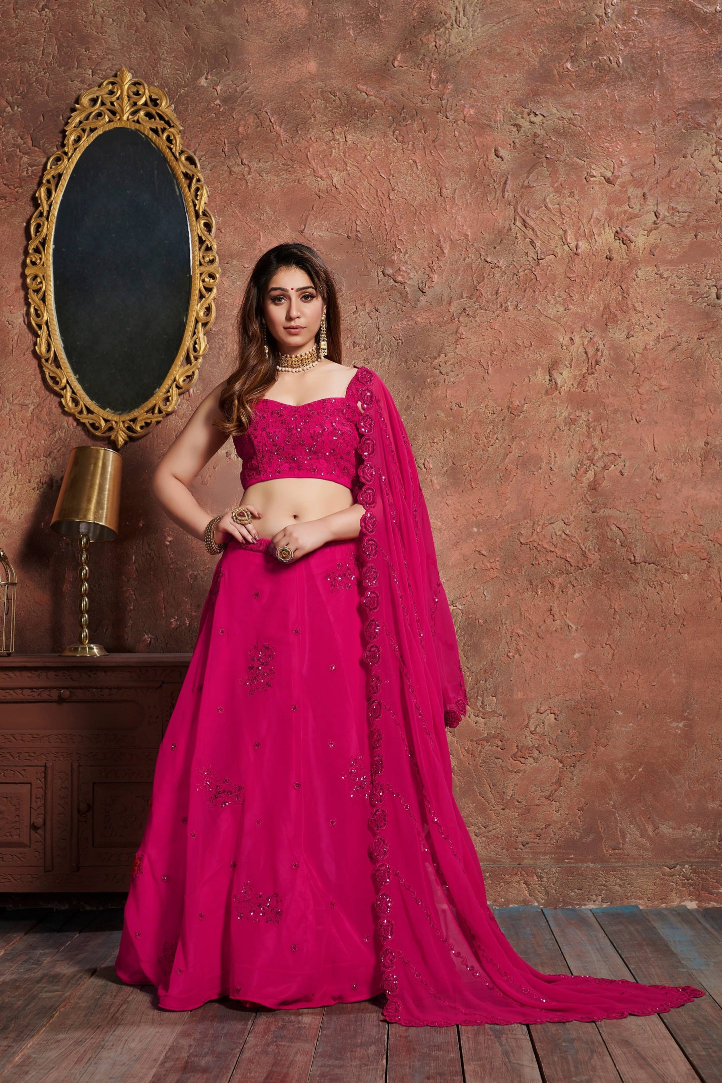 Rani Pink Sequin Embroidered Designer Lehenga Choli Set
