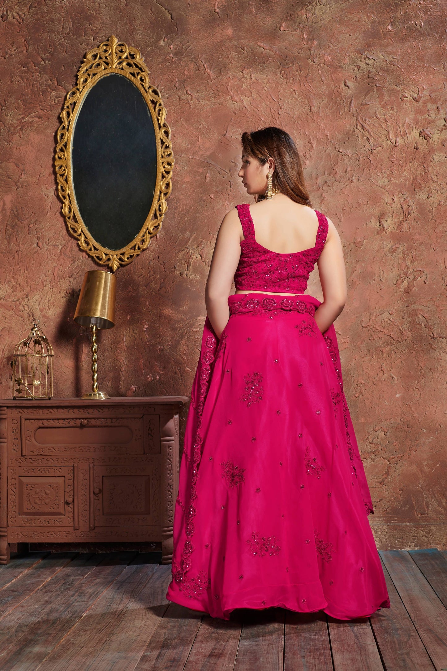Pink Georgette Embroidered Lehenga Choli Set
