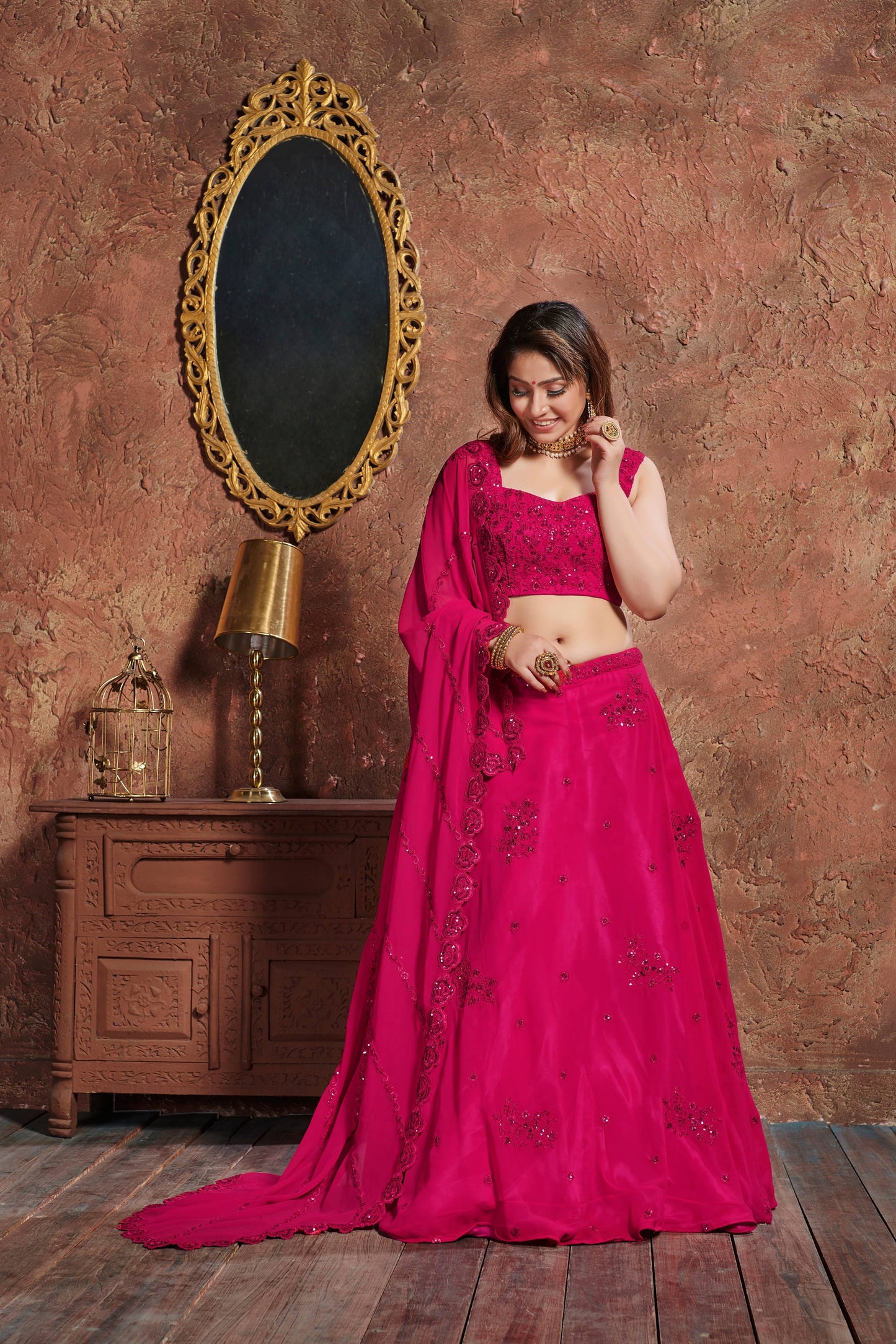 Rani Pink Sequin Embroidered Designer Lehenga Choli Set