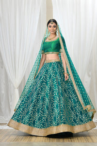 Teal Green Embroidered Designer Lehenga Choli Set