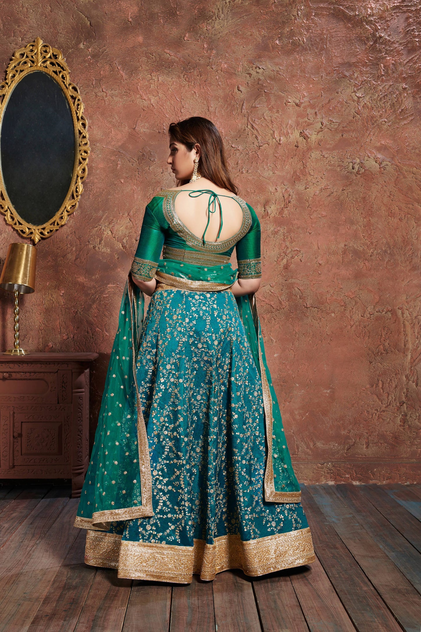 Turquiose Art Silk Embroidered Lehenga Choli Set