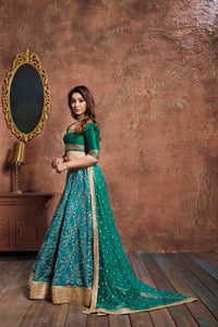 Turquiose Art Silk Embroidered Lehenga Choli Set