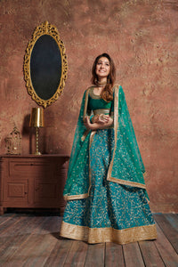 Turquiose Art Silk Embroidered Lehenga Choli Set