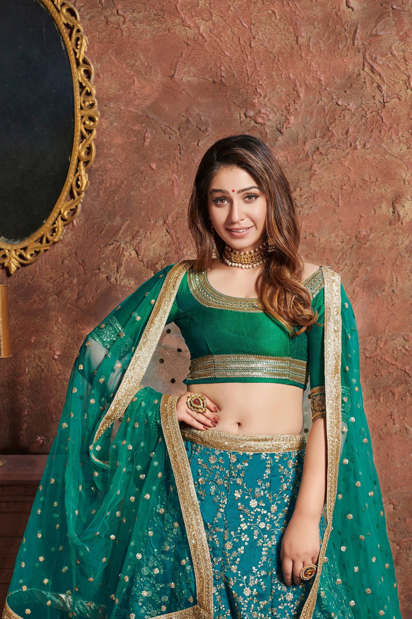 Turquiose Art Silk Embroidered Lehenga Choli Set