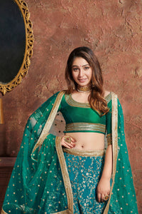 Turquiose Art Silk Embroidered Lehenga Choli Set