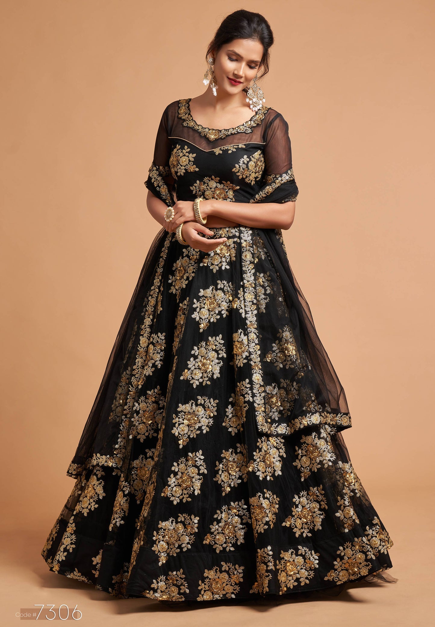 Black Soft Net Zari Embroidered Lehenga Choli Set