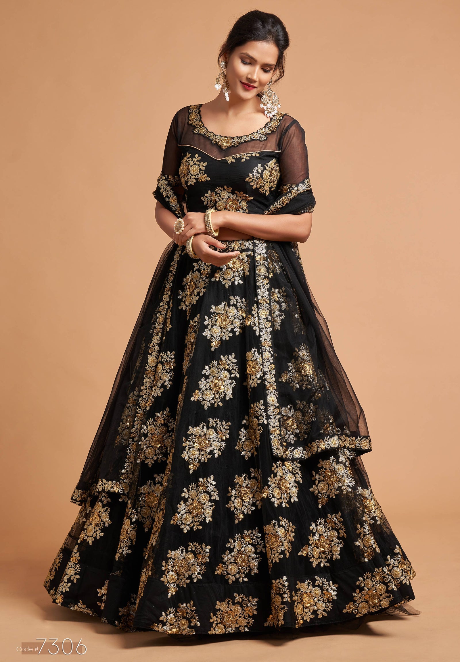 Black Soft Net Zari Embroidered Lehenga Choli Set
