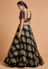 Black Soft Net Zari Embroidered Lehenga Choli Set