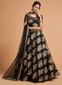 Black Soft Net Zari Embroidered Lehenga Choli Set