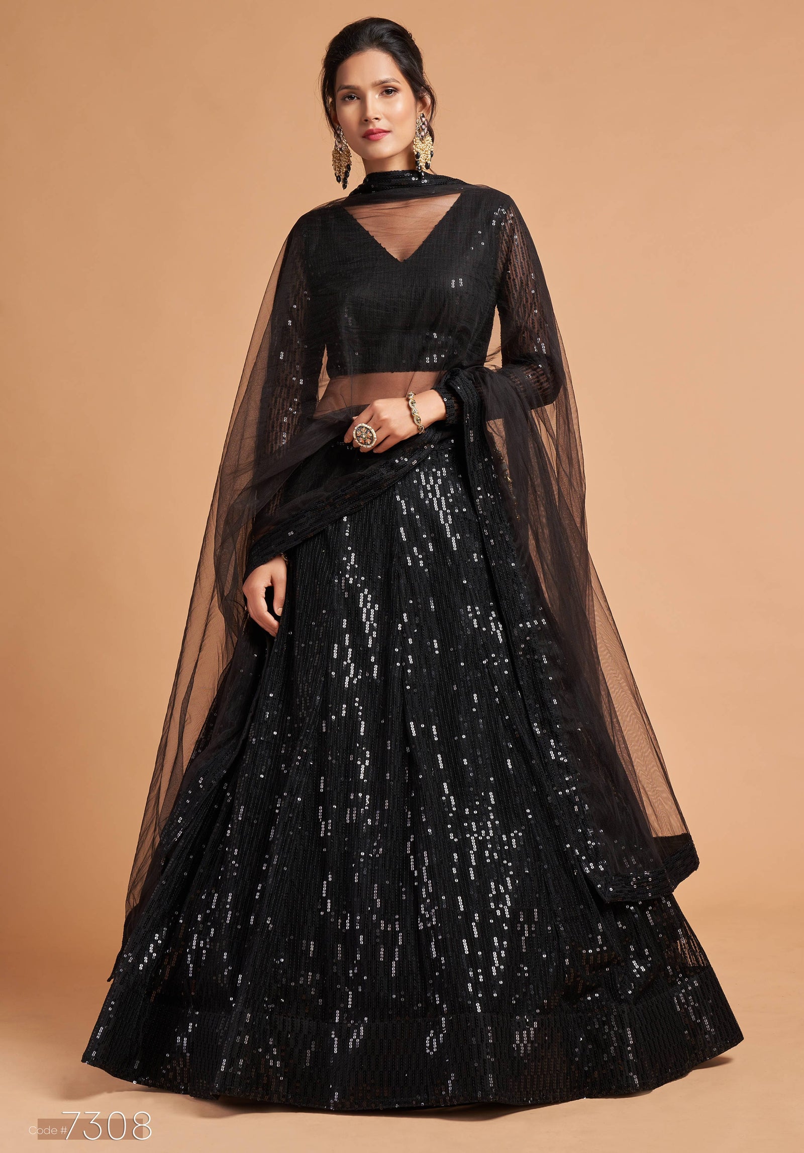 Noor Black Soft Net Zari Embroidered Lehenga Choli Set