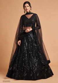 Noor Black Soft Net Zari Embroidered Lehenga Choli Set