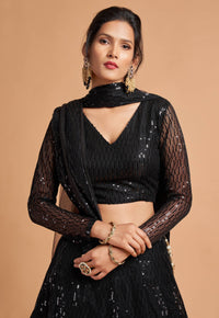 Noor Black Soft Net Zari Embroidered Lehenga Choli Set