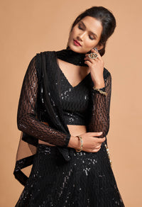Noor Black Soft Net Zari Embroidered Lehenga Choli Set