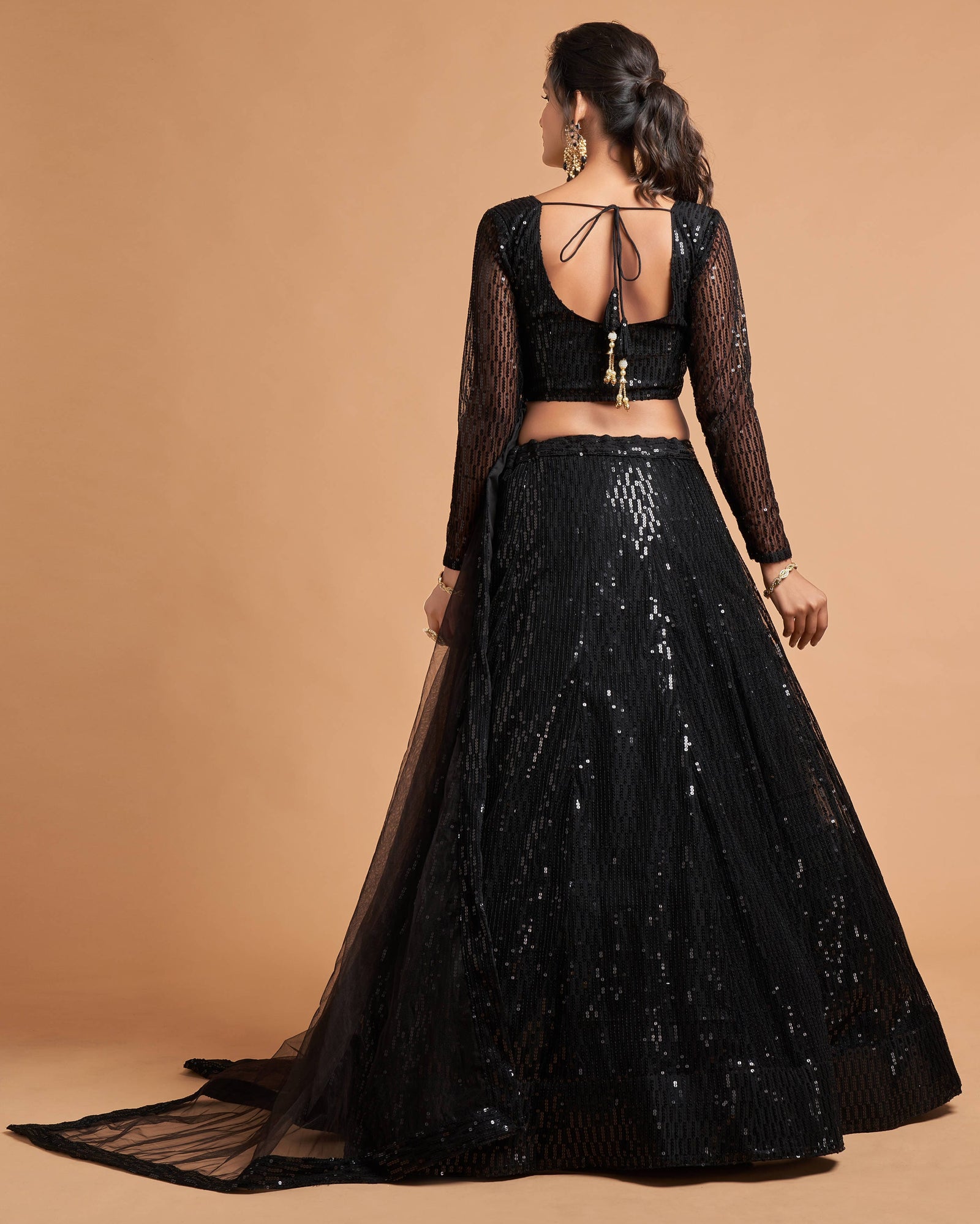 Noor Black Soft Net Zari Embroidered Lehenga Choli Set