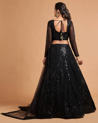 Noor Black Soft Net Zari Embroidered Lehenga Choli Set