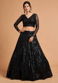 Noor Black Soft Net Zari Embroidered Lehenga Choli Set