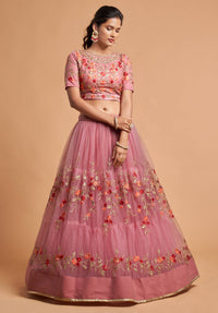 Dusty Pink Soft Net Zari Embroidered Lehenga Choli Set
