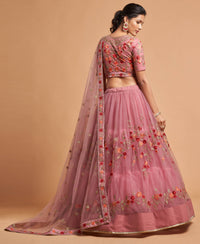 Dusty Pink Soft Net Zari Embroidered Lehenga Choli Set