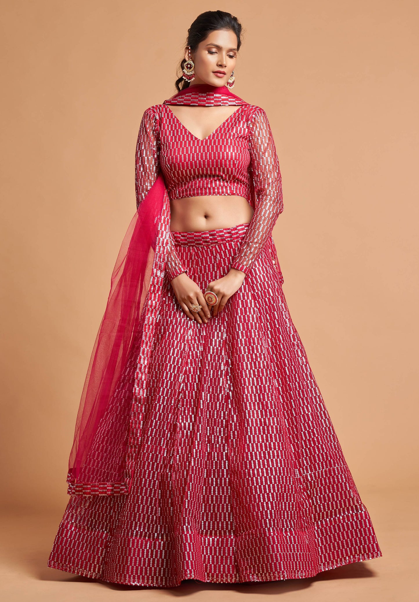 Hot Pink Soft Net Zari Embroidered Lehenga Choli Set