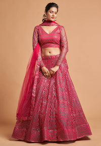 Hot Pink Soft Net Zari Embroidered Lehenga Choli Set