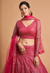 Hot Pink Soft Net Zari Embroidered Lehenga Choli Set