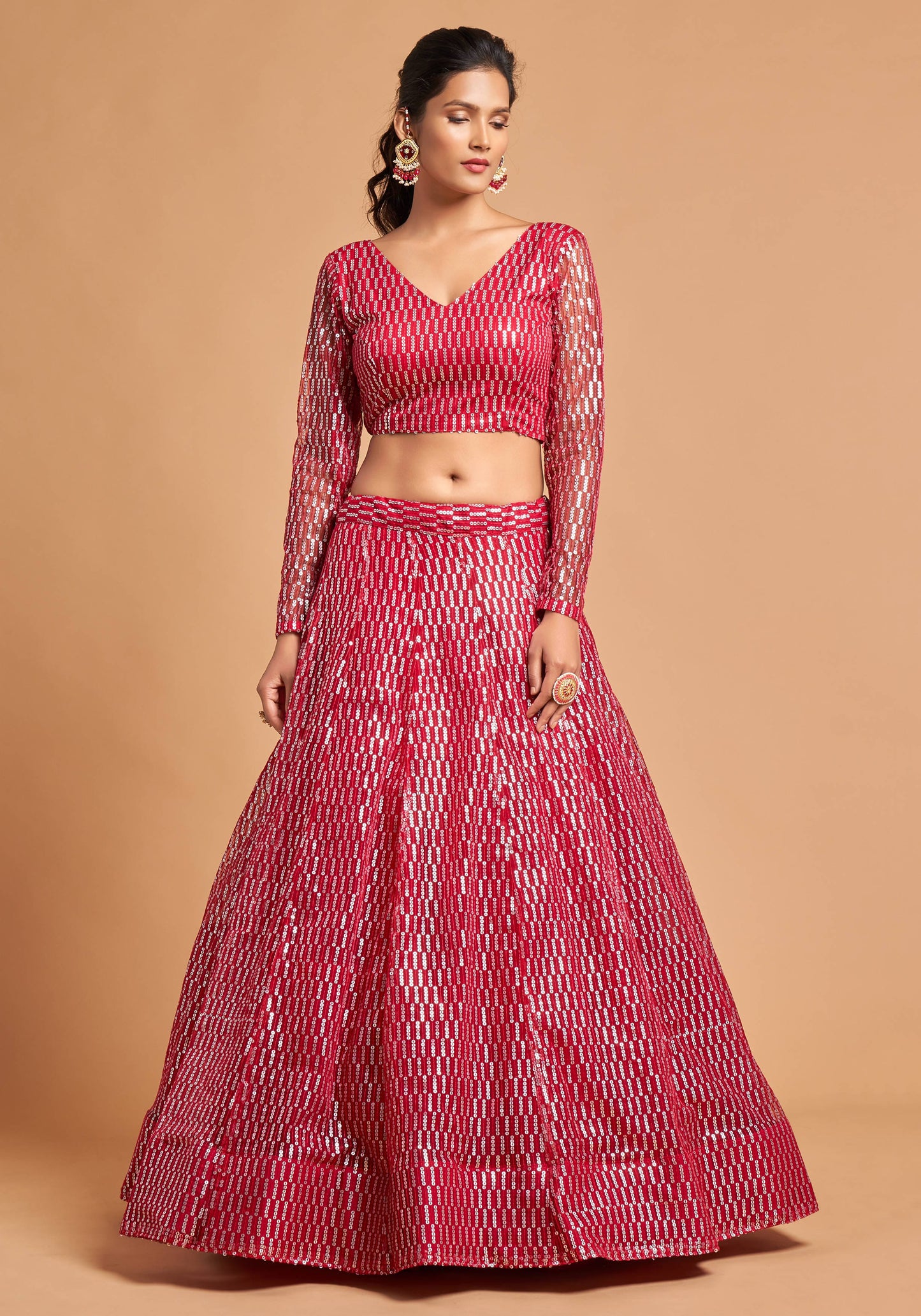Hot Pink Soft Net Zari Embroidered Lehenga Choli Set