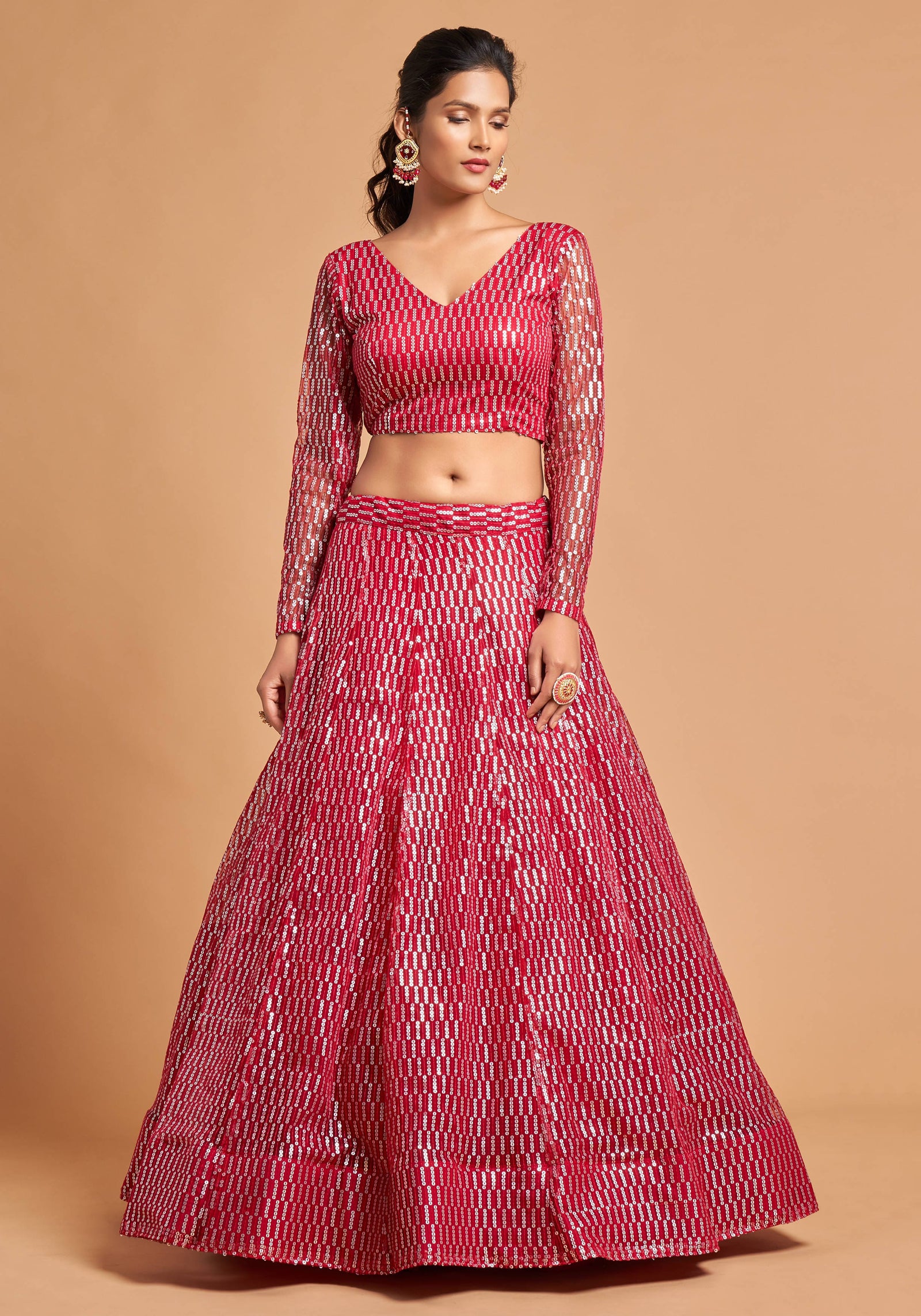 Hot Pink Soft Net Zari Embroidered Lehenga Choli Set
