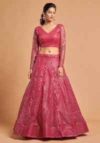 Hot Pink Soft Net Zari Embroidered Lehenga Choli Set
