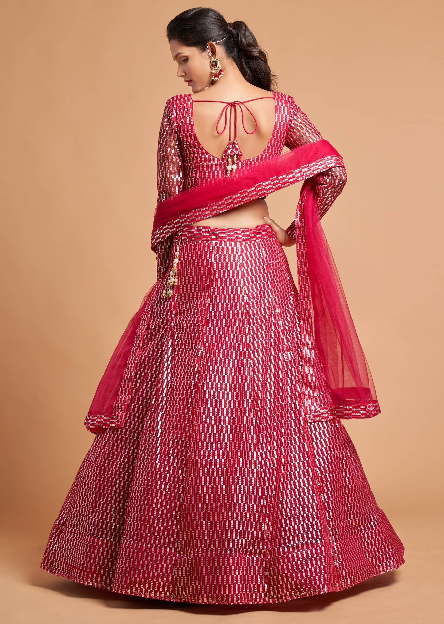 Hot Pink Soft Net Zari Embroidered Lehenga Choli Set