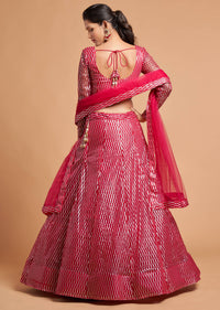 Hot Pink Soft Net Zari Embroidered Lehenga Choli Set